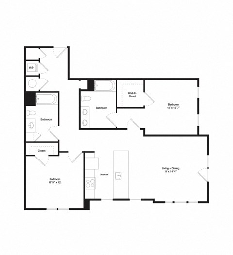 Floor plan for 2 beds, 2 baths, 1220 sqft